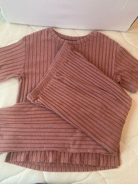 Ribbed Knit Two-Piece Set in Mauve